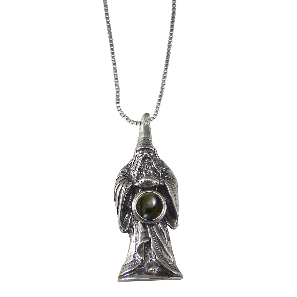 Sterling Silver Wizard of Olde Pendant With Spectrolite Magic Orb